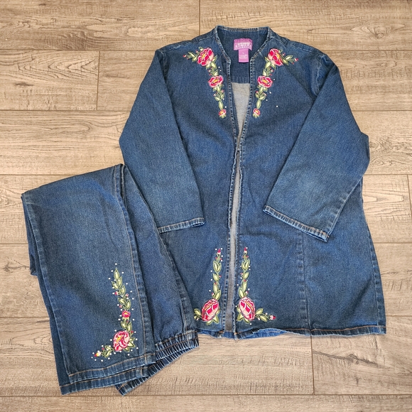 Suzanne Somers Jackets & Blazers - VTG Suzanne Somers Collection Denim Jean Jacket and Pant Embroidered Size L /S